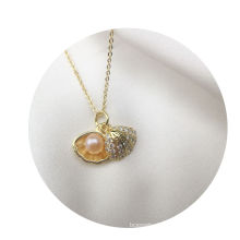 Shangjie OEM kalung Danity Beautiful Gold Plated Necklace Zircon Shell Necklace FreshWater Necklace for Girl